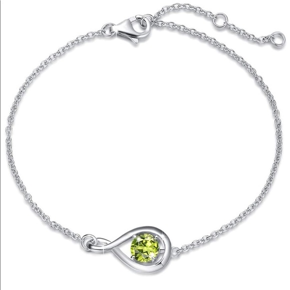 925 Sterling Silver Infinity PERIDOT Charm Link Wrist Bracelet Adjustable - Picture 1 of 8